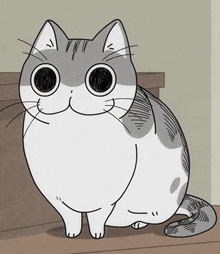 a black and white drawing of a cat with a big smile on its face