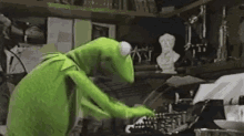 kermit the frog keyboard warrior typing busy at work