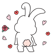 a rabbit is surrounded by hearts and roses .