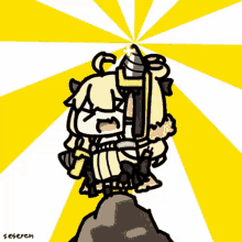 a cartoon drawing of a girl holding a cone with the word seseren on the bottom