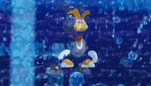 a cartoon character is standing in a pool of water with bubbles .