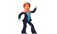 a cartoon of a man in a suit and blue shirt is dancing and giving a thumbs up