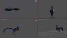 a screenshot of a 3d model of a bird shows different angles