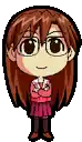 a pixel art of a girl with glasses and red hair .