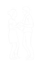 a black and white drawing of a man and woman shaking hands