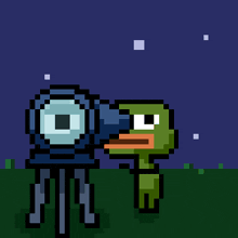 a pixel art drawing of a skull with a helmet on