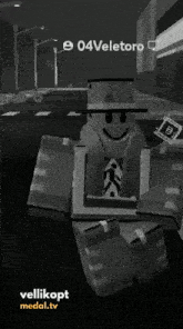 a black and white image of a cartoon character with a box in its mouth ..