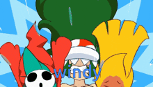 a cartoon character with the word windy in the corner
