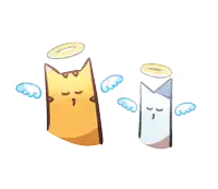 a cartoon of a cat and an angel with blue wings