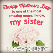 a mother 's day card with flowers and the words " happy mother 's day to one of the most amazing moms i know my sister "