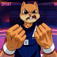 a cartoon of a squirrel with the word sport behind him