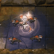 a video game character is being attacked by a bunch of fireballs .