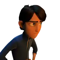 a cartoon character with the word what on his chest