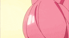 a close up of a pink haired anime girl