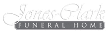 the logo for jones-clark funeral home is white and gray .