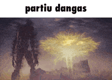 a picture of a monster and a tree with the words partiu dangas above it