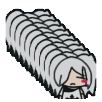 a cartoon girl with long white hair is laying on a white background .