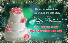 a birthday card for a friend with a cake and the words " no matter where i am my wishes are with you "
