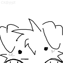 a black and white drawing of a person 's face with the name cxbyyz on the bottom right