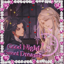 a picture of two men with the words " good night sweet dreams " on it