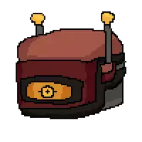 a pixel art drawing of a red box with two yellow antennas on top of it .