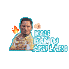a sticker of a man pointing with the words kau bantu aku lah