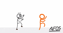 a stick figure is standing next to another stick figure with afos written on the bottom right