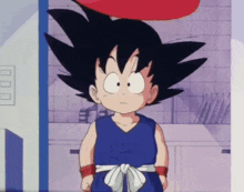 a cartoon character named goku is standing in front of a kitchen