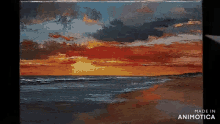 a painting of a sunset with the words made in animotica below it