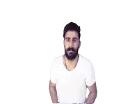 a man with a beard is making a funny face with his hands outstretched