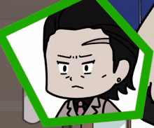 a cartoon of a man in a suit and tie with a green frame around him