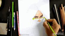 a drawing of a woman with a veil on her face is made by animatica