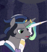 a cartoon drawing of a pony with a sword in its mouth