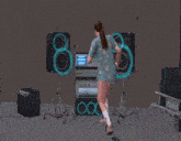 a video game character singing into a microphone