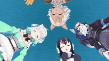 a group of anime characters are laying down in a circle with their eyes closed