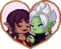 a pixel art of a man and a woman in a heart