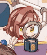 a cartoon character looking through a magnifying glass