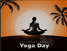 a poster for international yoga day showing a woman in a lotus position