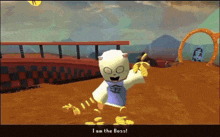 a video game character says " i am the boss " while holding a banana