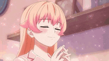 a girl with pink hair is making a funny face