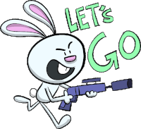 a cartoon bunny holding a gun with the words let 's go written below it