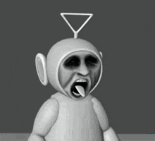 a black and white cartoon character with a triangle on his head