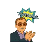 a cartoon of a man clapping with an awesome speech bubble above him