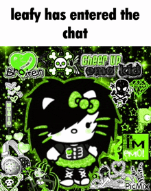leafy has entered the chat with a picture of hello kitty in a black and green outfit .