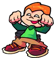 a cartoon of a boy with a green shirt and brown pants