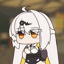 a cartoon drawing of a girl with white hair and yellow eyes