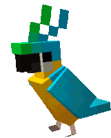 a pixel art of a bird with a green hat on its head