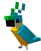 a pixel art of a bird with a green hat on its head