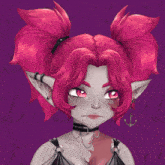 a drawing of a girl with pink hair and a choker