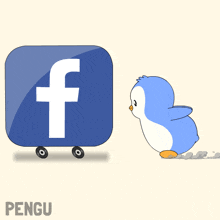 a penguin is standing next to a facebook icon